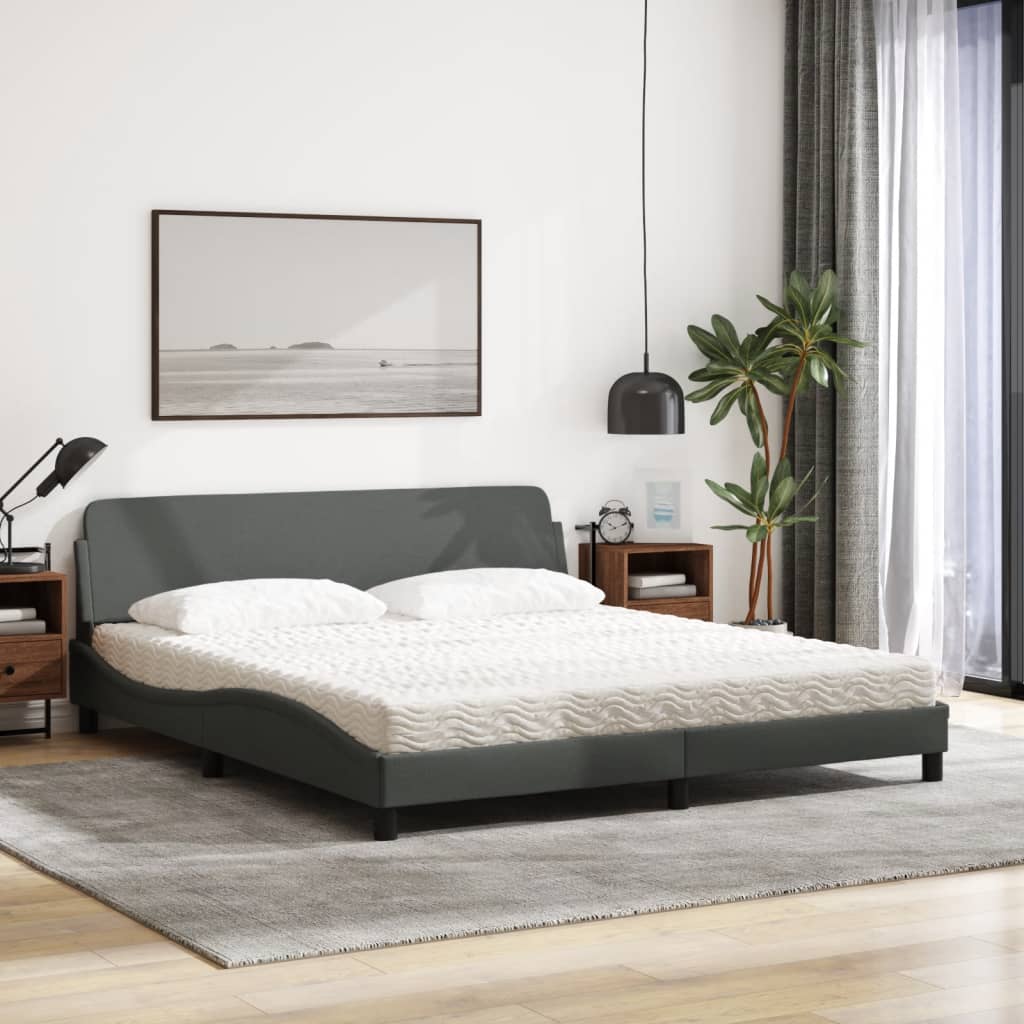 Letto Con Materasso Grigio Scuro 180x200 Cm Tessuto - Image 3