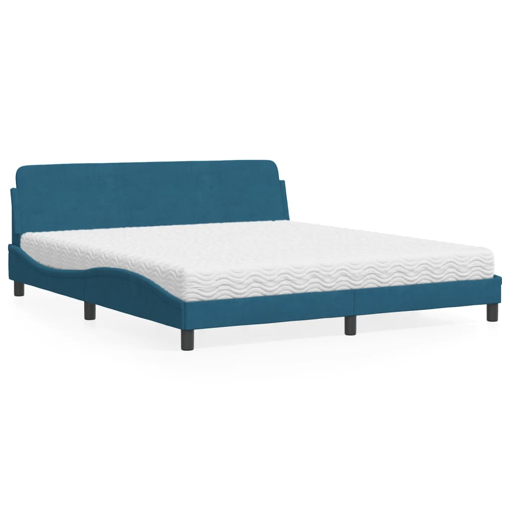 Letto Con Materasso Blu 180x200 Cm In Velluto
