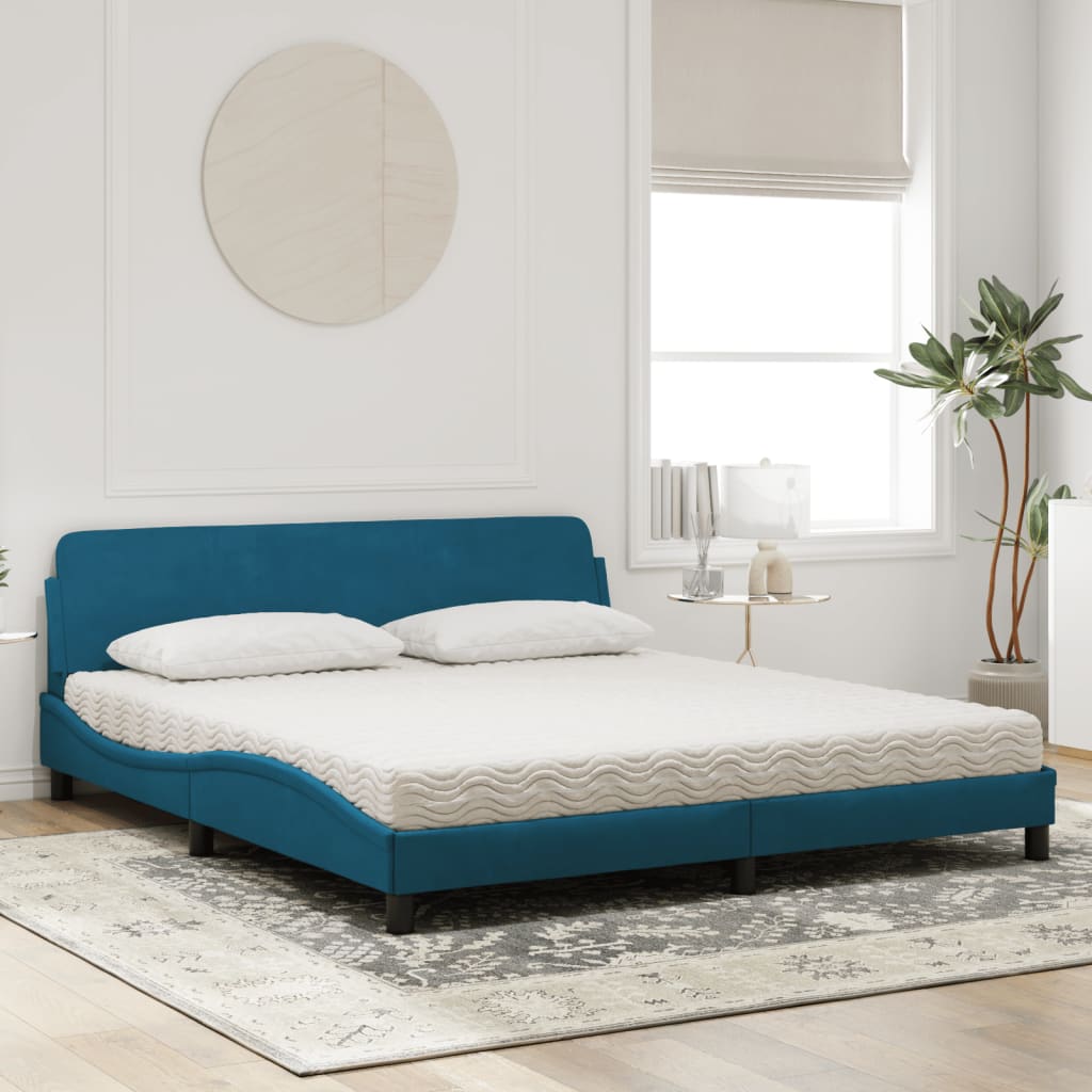 Letto Con Materasso Blu 180x200 Cm In Velluto - Image 3