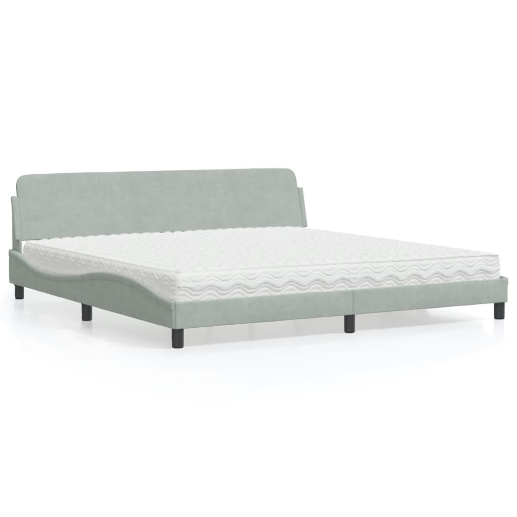 Letto Con Materasso Grigio Chiaro 200x200cm Velluto