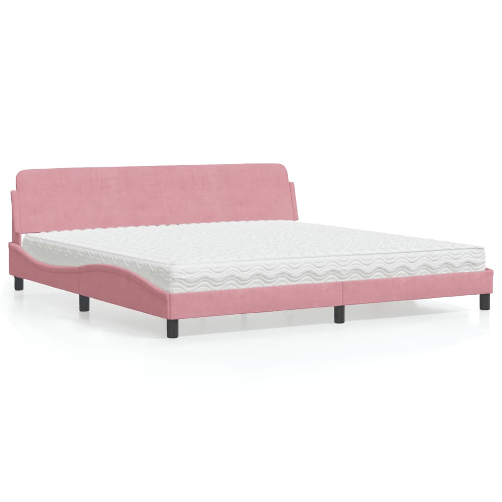 Letto Con Materasso Rosa 200x200 Cm In Velluto