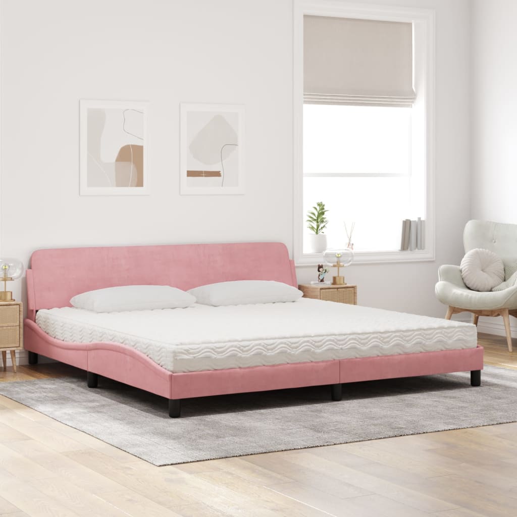 Letto Con Materasso Rosa 200x200 Cm In Velluto - Image 3