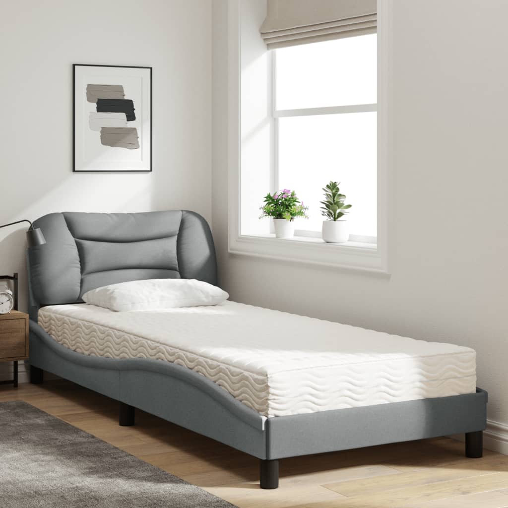 Letto Con Materasso Grigio Chiaro 80x200 Cm In Tessuto - Image 3