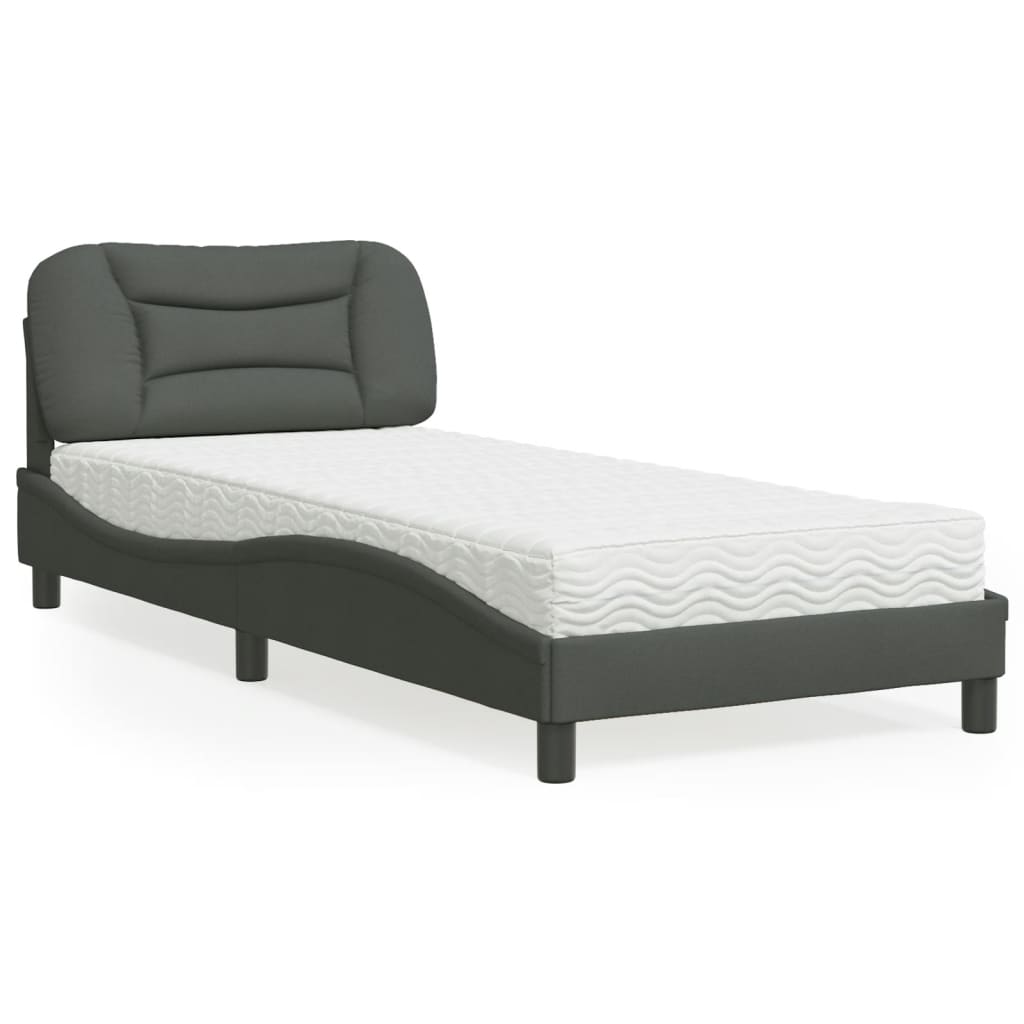 Letto Con Materasso Grigio Scuro 80x200 Cm In Tessuto