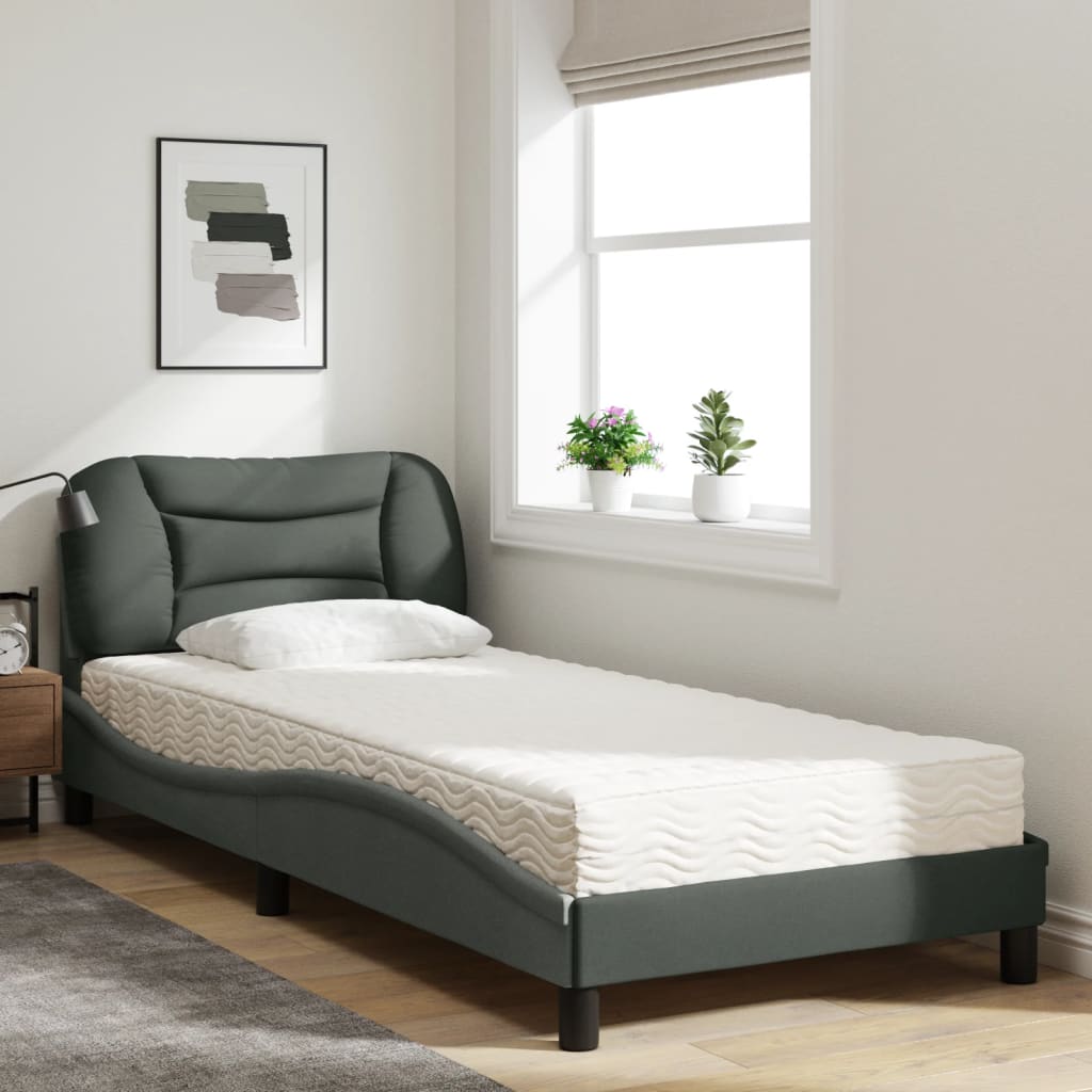 Letto Con Materasso Grigio Scuro 80x200 Cm In Tessuto - Image 3
