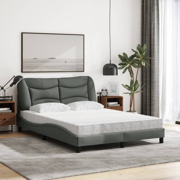 Letto Con Materasso Grigio Scuro 140x190 Cm Tessuto - Image 3