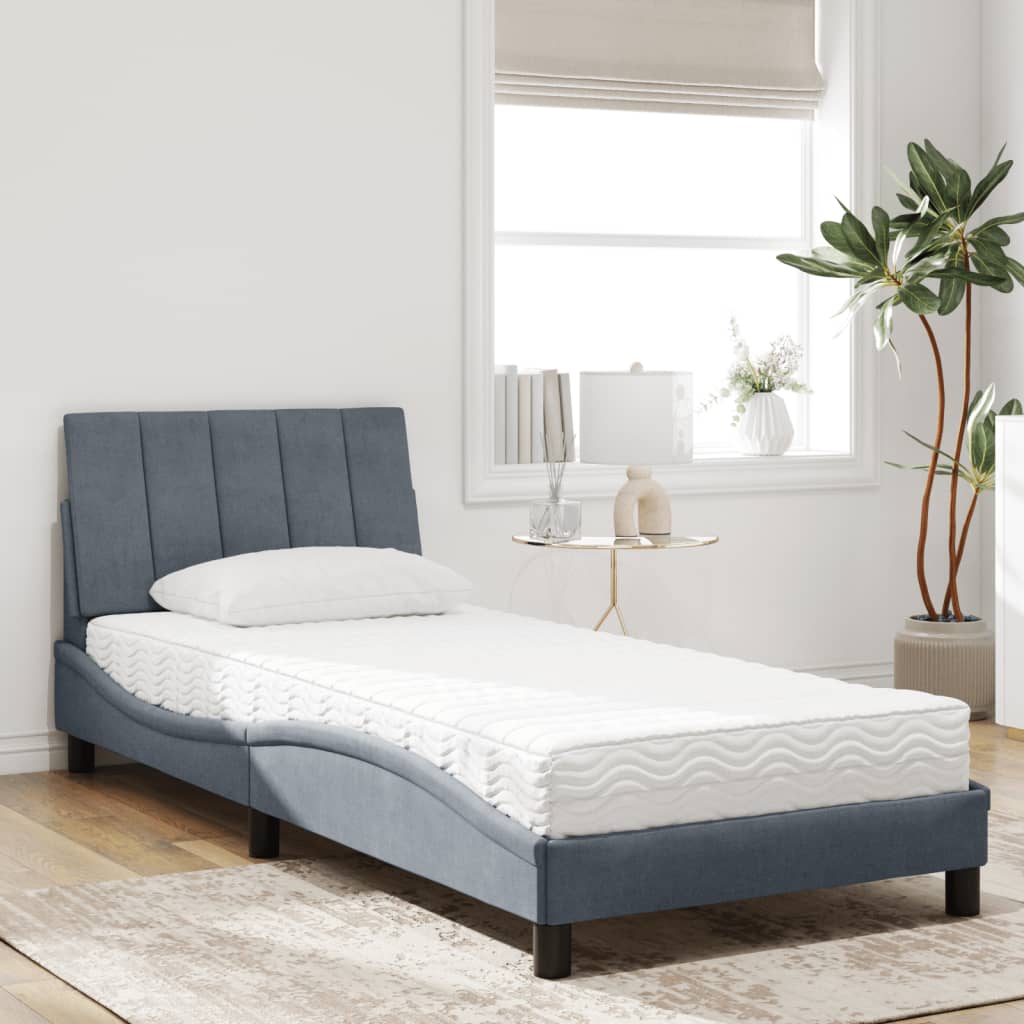 Letto Con Materasso Grigio Scuro 90x190 Cm In Velluto - Image 3