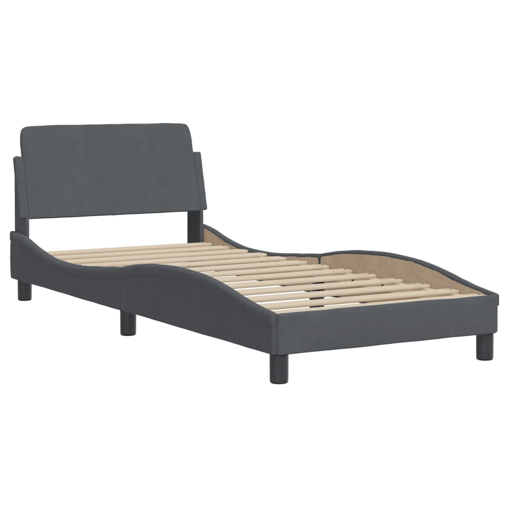 Letto Con Materasso Grigio Scuro 90x190 Cm In Velluto - Image 4