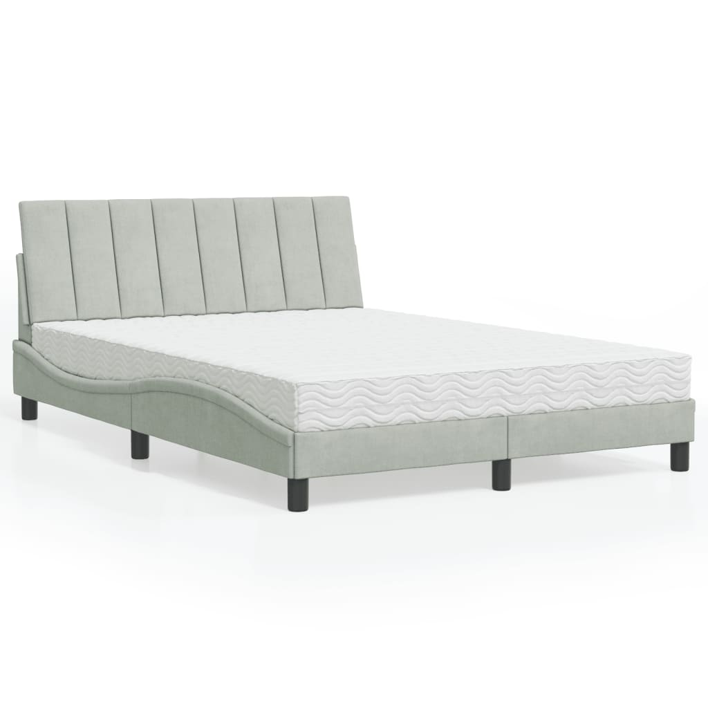 Letto Con Materasso Grigio Chiaro 140x190 Cm In Velluto
