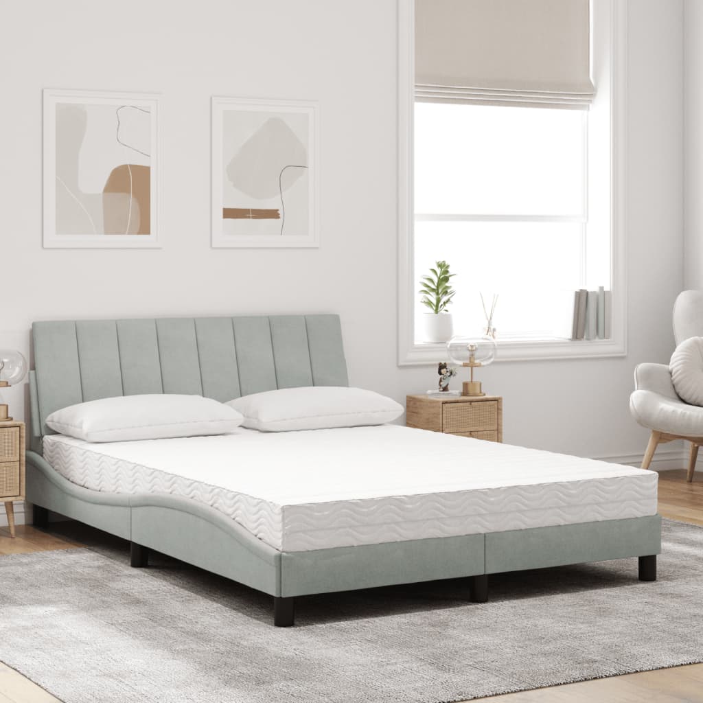 Letto Con Materasso Grigio Chiaro 140x190 Cm In Velluto - Image 3