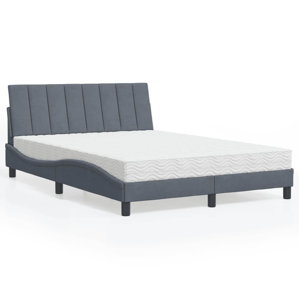 Letto Con Materasso Grigio Scuro 140x190 Cm In Velluto