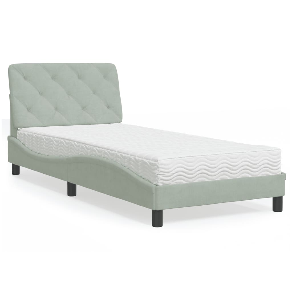 Letto Con Materasso Grigio Chiaro 80x200 Cm In Velluto