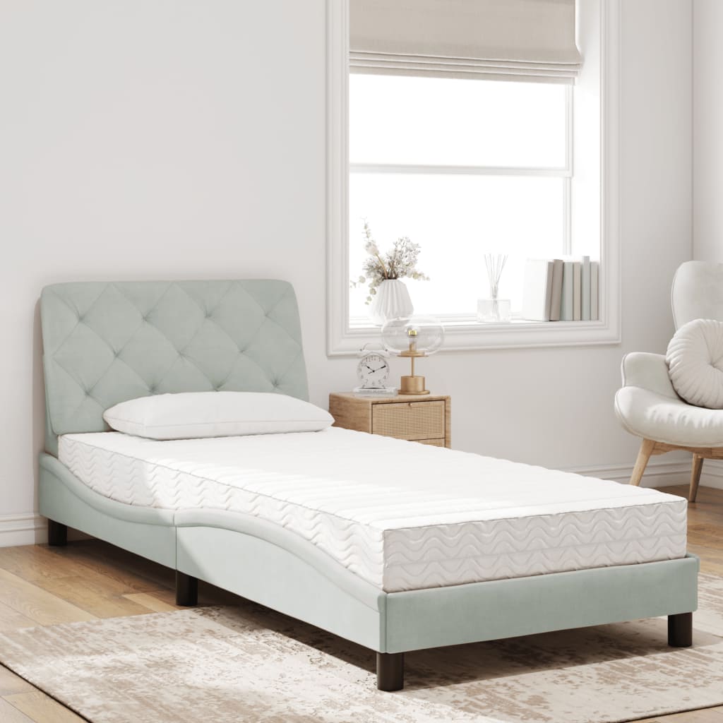 Letto Con Materasso Grigio Chiaro 80x200 Cm In Velluto - Image 3