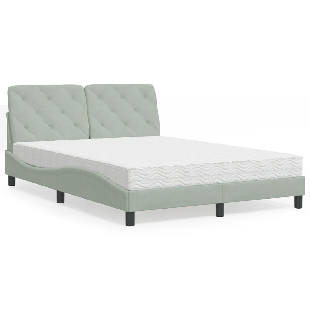 Letto Con Materasso Grigio Chiaro 140x190 Cm In Velluto