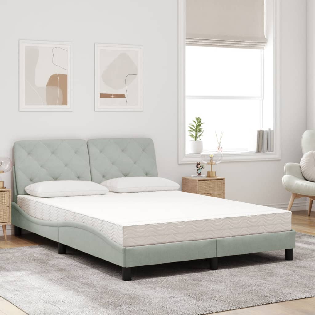 Letto Con Materasso Grigio Chiaro 140x190 Cm In Velluto - Image 3