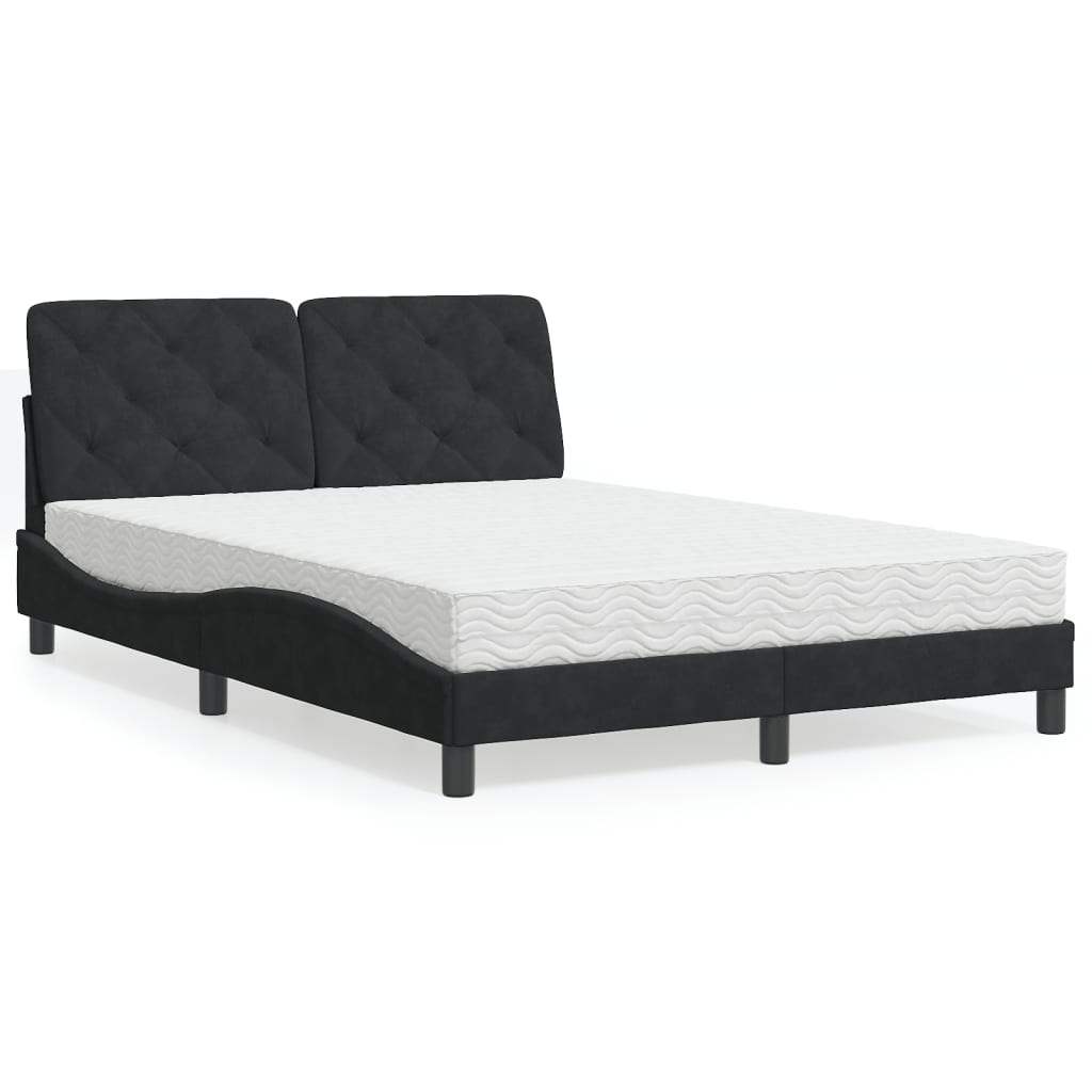 Letto Con Materasso Nero 140x190 Cm In Velluto