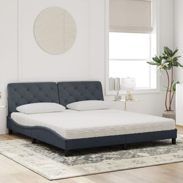 Letto Con Materasso Grigio Scuro 180x200 Cm In Velluto - Image 3