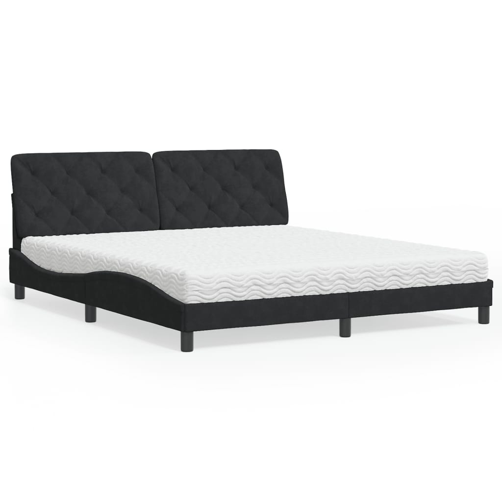 Letto Con Materasso Nero 180x200 Cm In Velluto