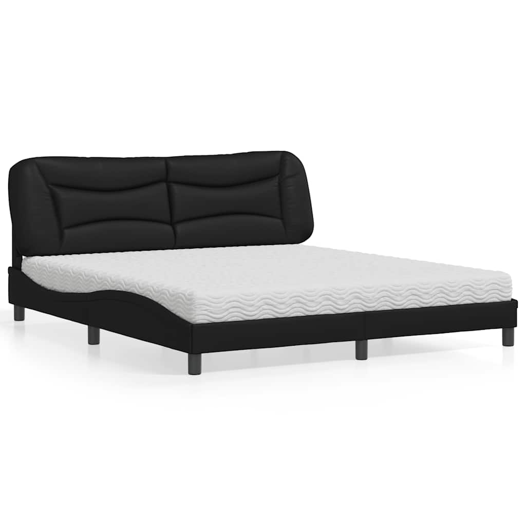 Letto Con Materasso Nero 180x200 Cm In Similpelle