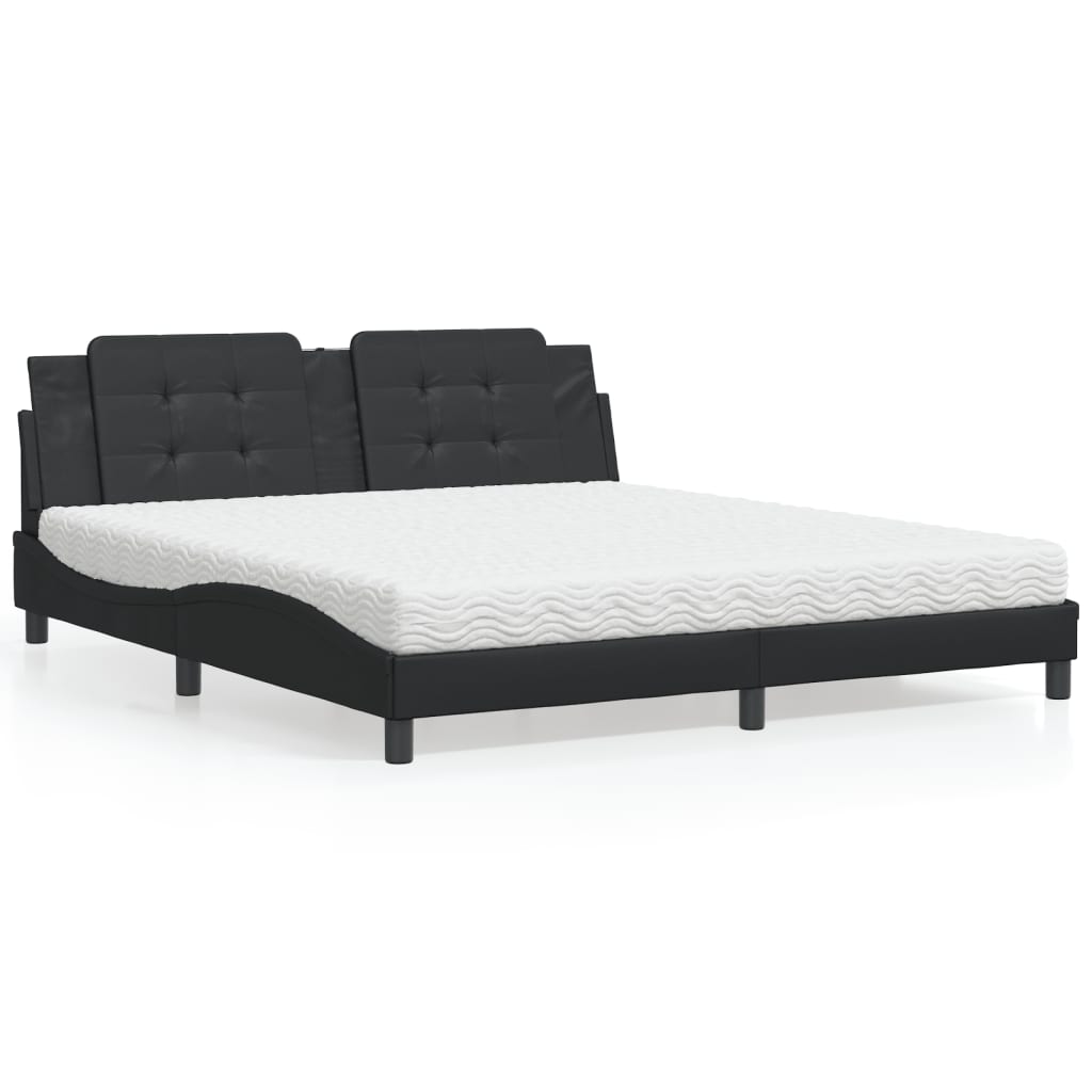 Letto Con Materasso Nero 180x200 Cm In Similpelle