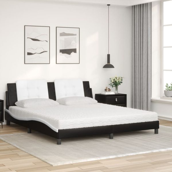 Letto Con Materasso Nero E Bianco 180x200 Cm In Similpelle - Image 3