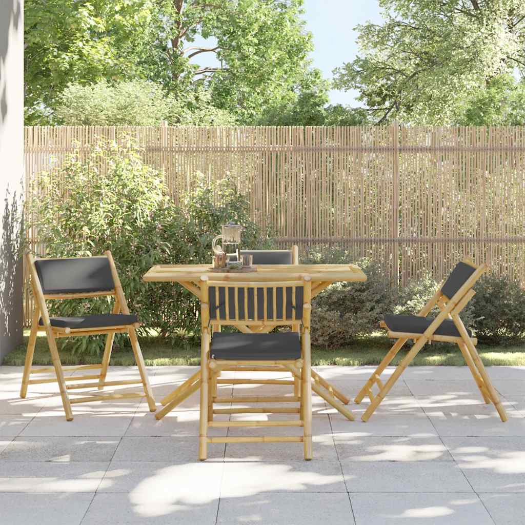 Set Da Bistrot Pieghevole 5pz Con Cuscini Grigio Scuro Bambù