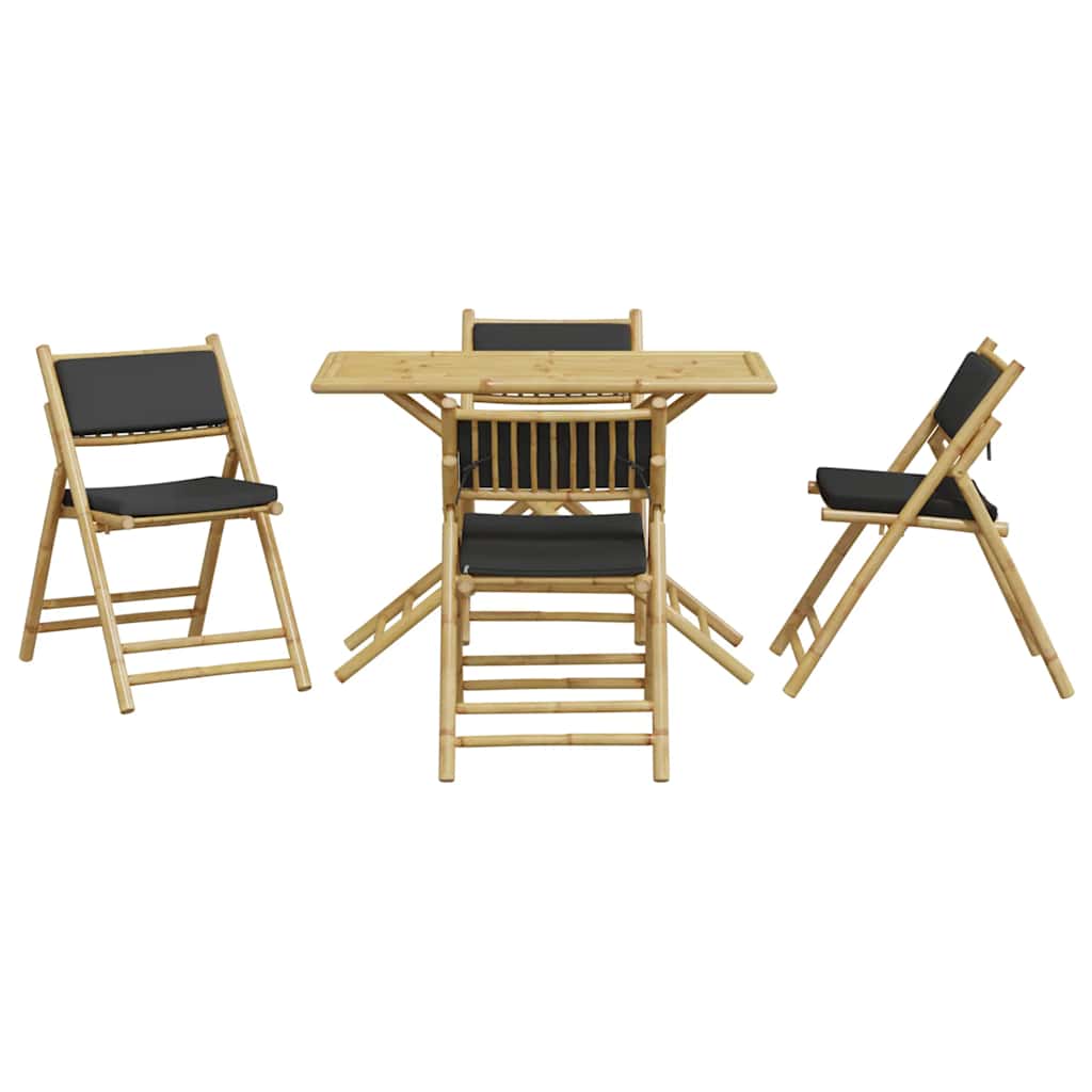 Set Da Bistrot Pieghevole 5pz Con Cuscini Grigio Scuro Bambù - Image 3