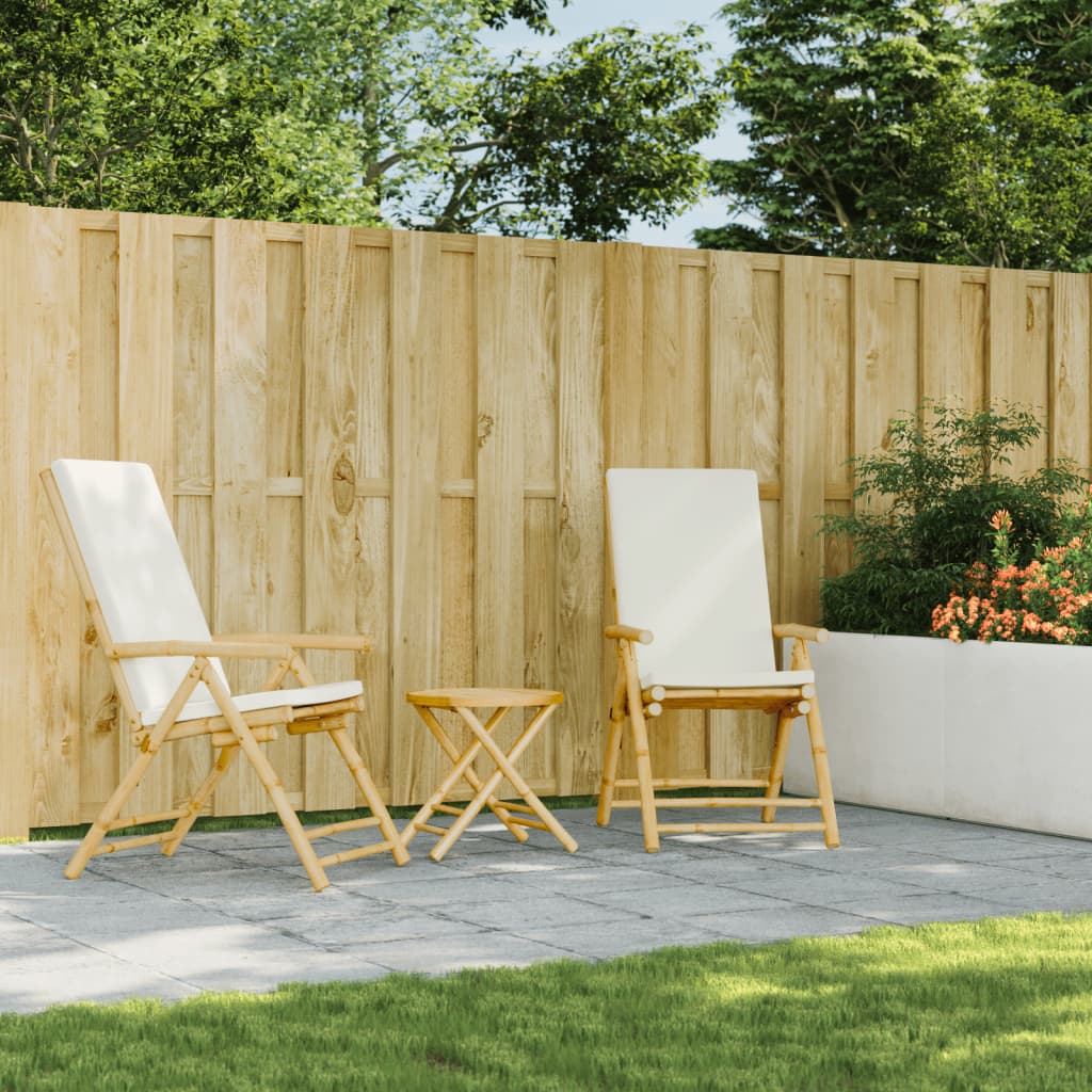 Set Da Bistrot Pieghevole 3 Pz Cuscini Bianco Crema In Bambù - Image 3