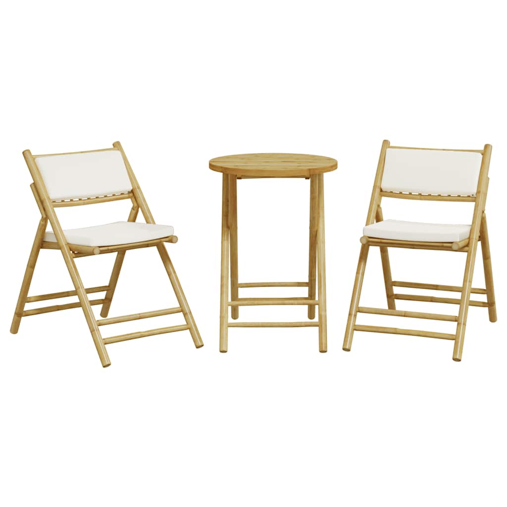 Set Da Bistrot Pieghevole 3 Pz Cuscini Bianco Crema In Bambù - Image 4