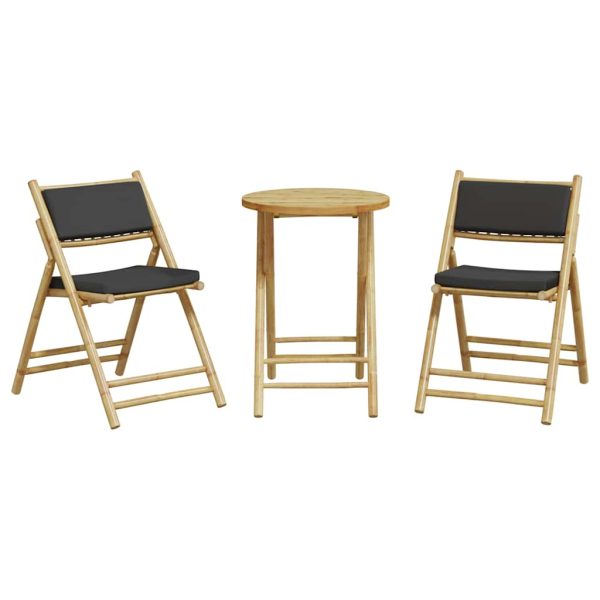 Set Da Bistrot Pieghevole 3pz Con Cuscini Grigio Scuro Bambù - Image 4