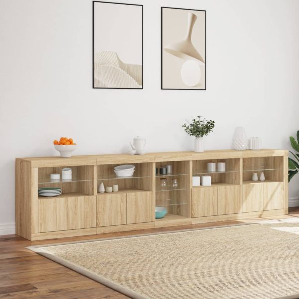 Credenza Con Luci Led Rovere Sonoma 283x37x67 cm - Image 4