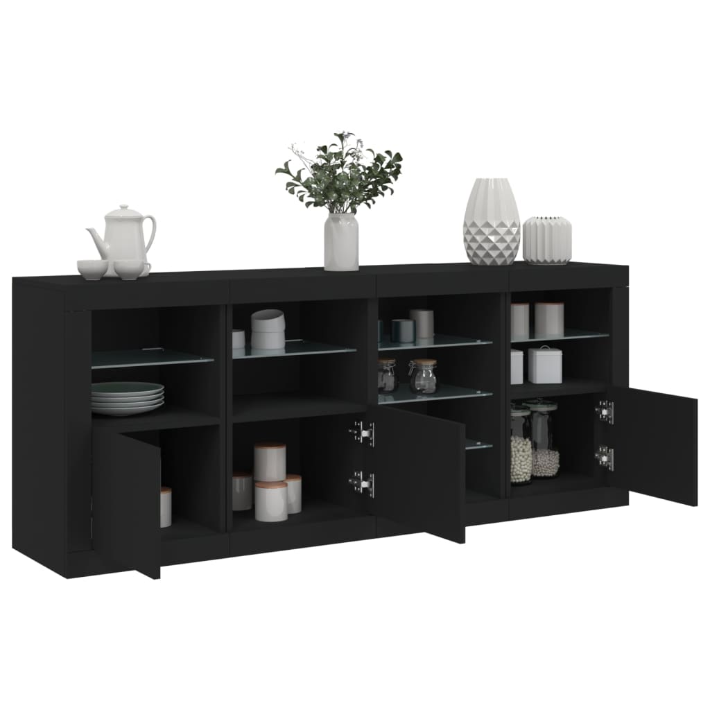 Credenza Con Luci Led Nera 164x37x67 cm