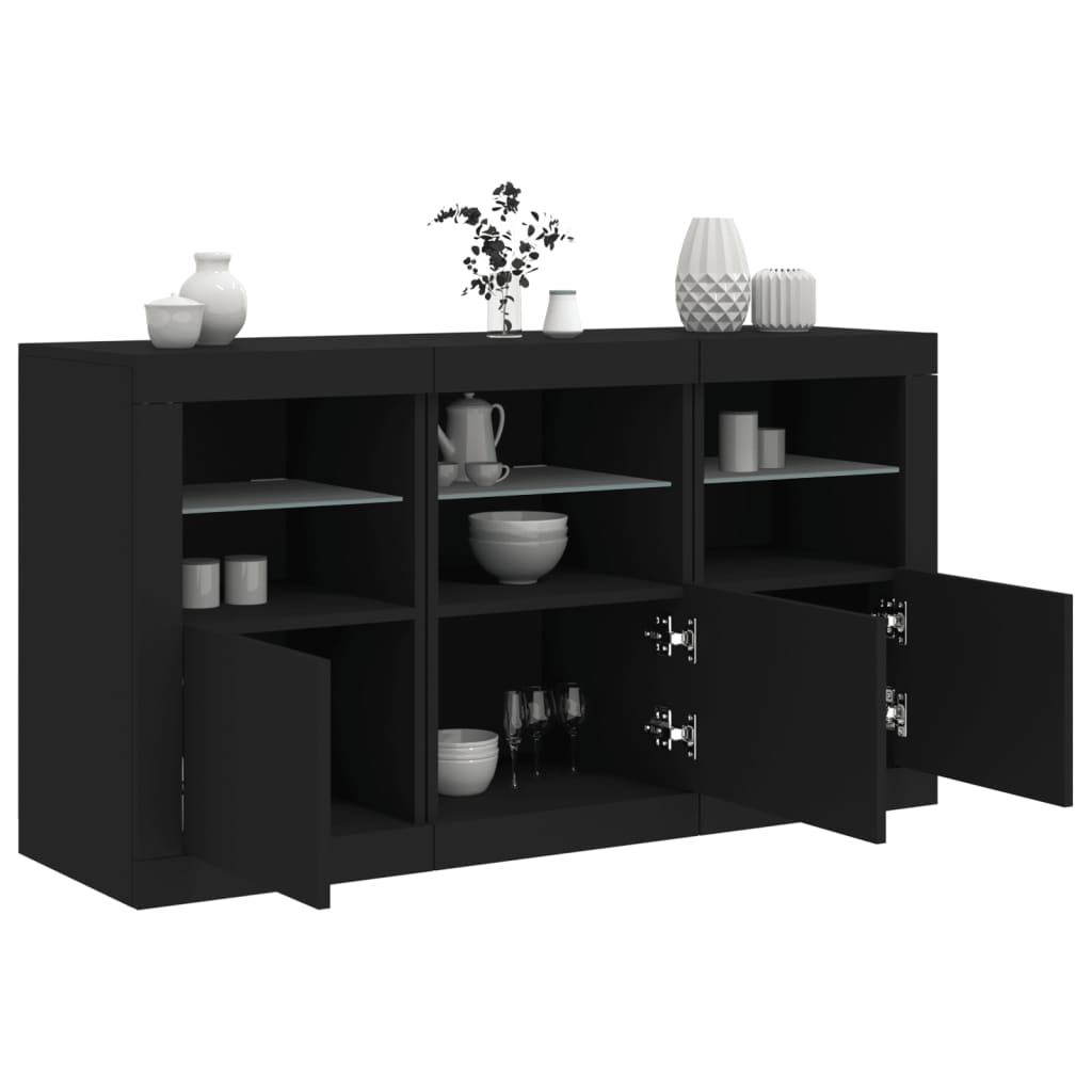 Credenza Con Luci Led Nera 123x37x67 cm