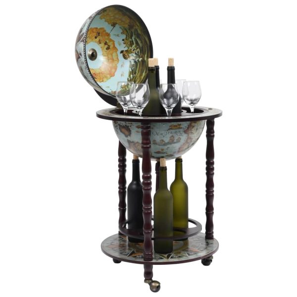 Minibar A Forma Di Globo Con Supporto In Legno Di Eucalipto Blu - Image 3