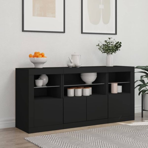 Credenza Con Luci Led Nera 142,5x37x67 cm - Image 3