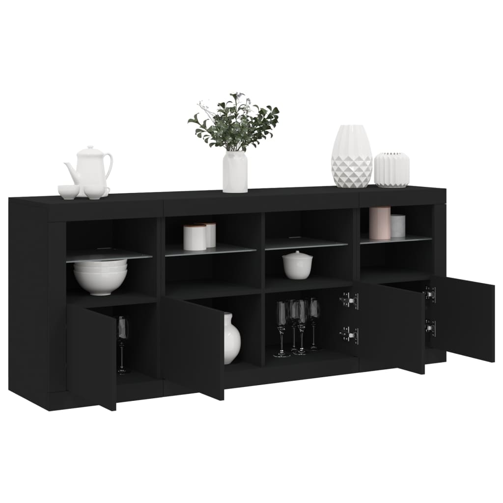 Credenza Con Luci Led Nera 163x37x67 cm