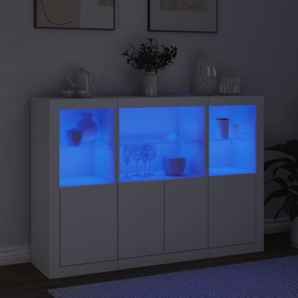 Credenze Con Luci Led 3 Pz Bianche In Legno Multistrato - Image 3