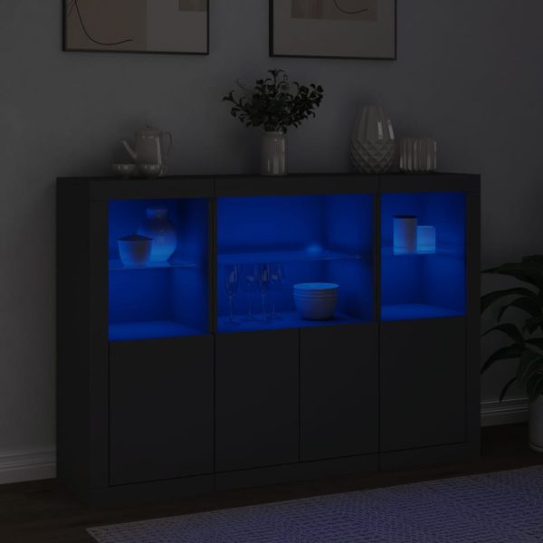 Credenze Con Luci Led 3 Pz Nere In Legno Multistrato - Image 3