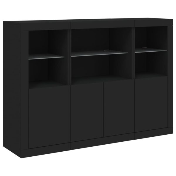 Credenze Con Luci Led 3 Pz Nere In Legno Multistrato - Image 5