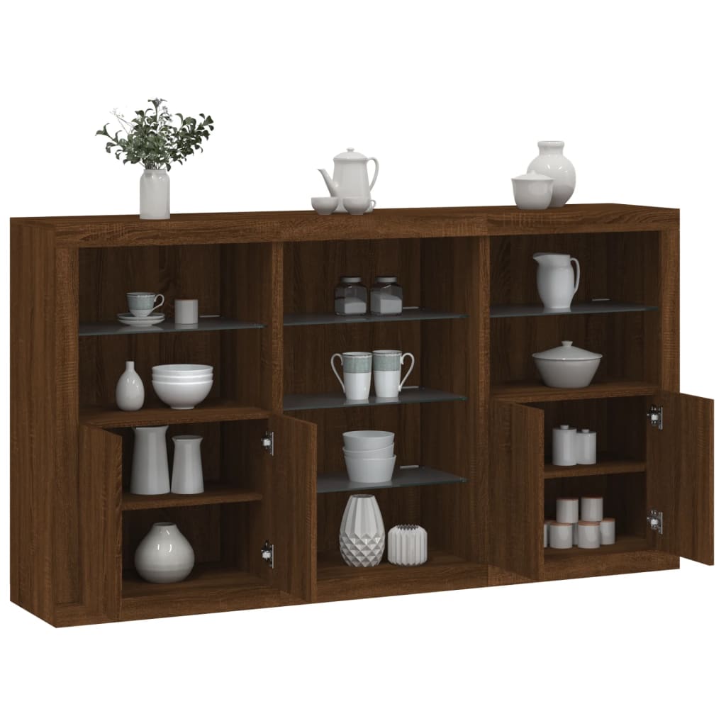 Credenza Con Luci Led Rovere Marrone 181,5x37x100 cm