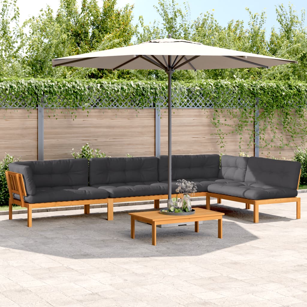 Set Divano Pallet Giardino 5pz Con Cuscini Massello Acacia