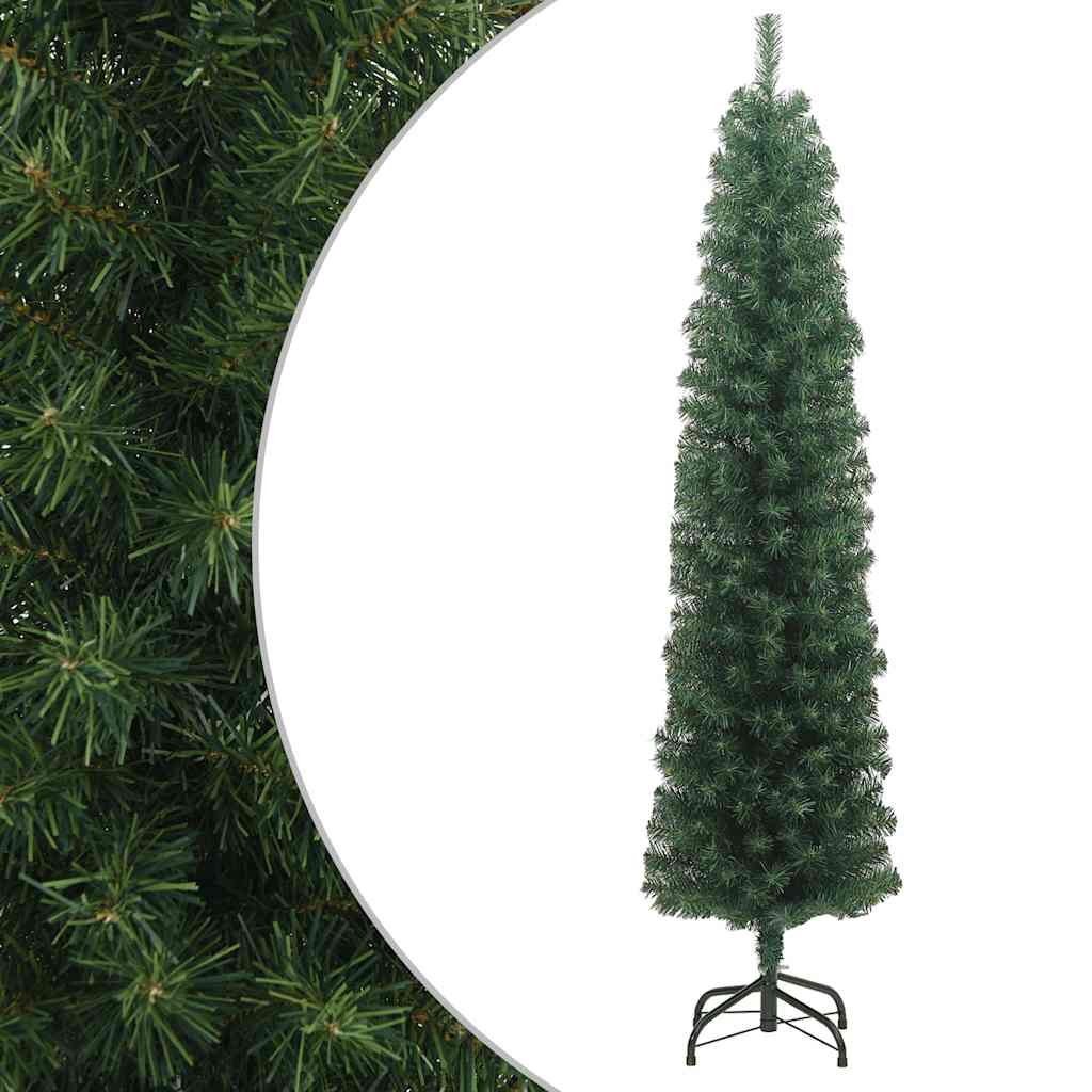 Albero Di Natale Artificiale Sottile Con Base Verde 210 Cm Pvc