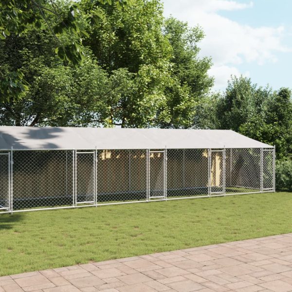 Gabbia Cani Con Tetto E Porte Grigia 10x2x2 M Acciaio Zincato - Image 3