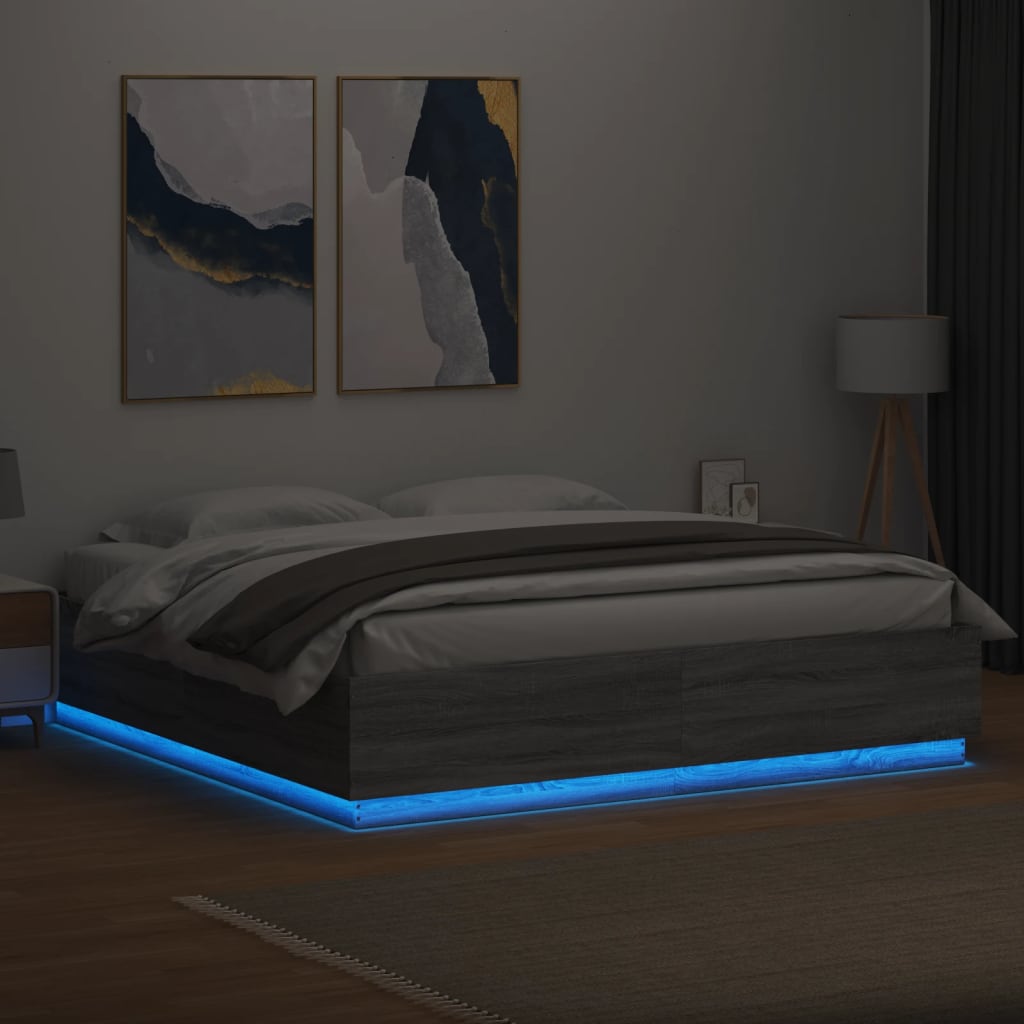 Giroletto Luci Led Grigio Sonoma 180x200 Cm Legno Multistrato - Image 4