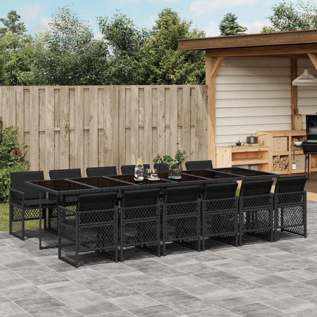 Set Da Pranzo Da Giardino 13pz Con Cuscini Nero In Polyrattan