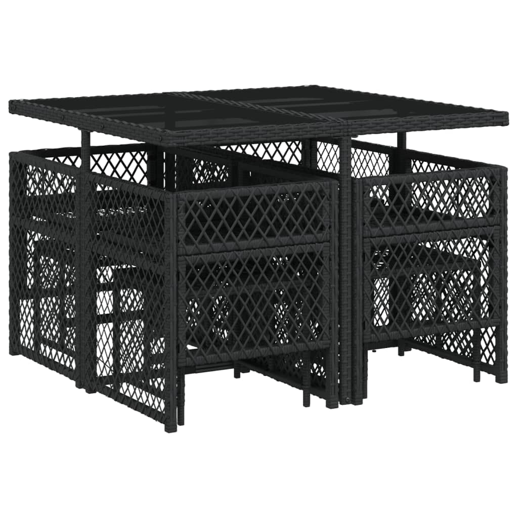 Set Da Pranzo Da Giardino 9 Pz Con Cuscini Nero In Polyrattan - Image 6