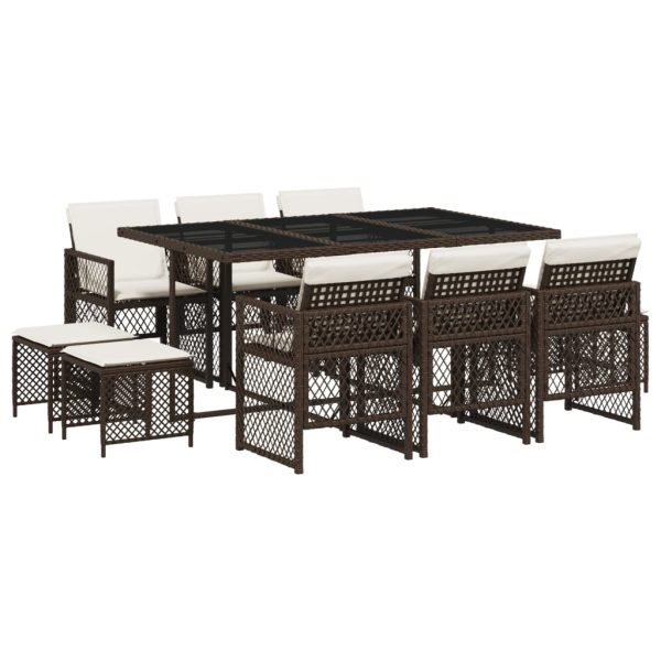 Set Da Pranzo Da Giardino 11 Pz Con Cuscini Polyrattan Marrone - Image 2