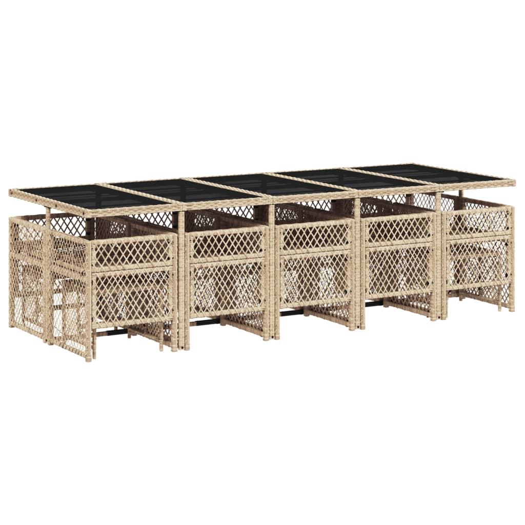 Set Da Pranzo Da Giardino 15 Pz Con Cuscini Beige In Polyrattan - Image 6