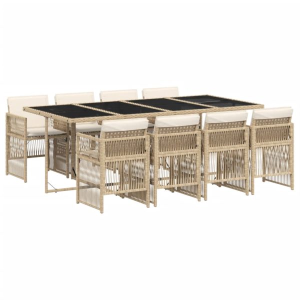 Set Da Pranzo Da Giardino 9 Pz Con Cuscini Beige In Polyrattan - Image 2