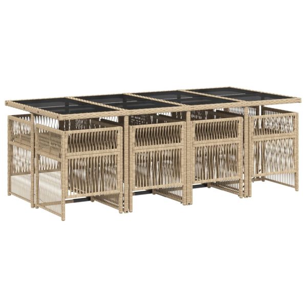 Set Da Pranzo Da Giardino 9 Pz Con Cuscini Beige In Polyrattan - Image 3